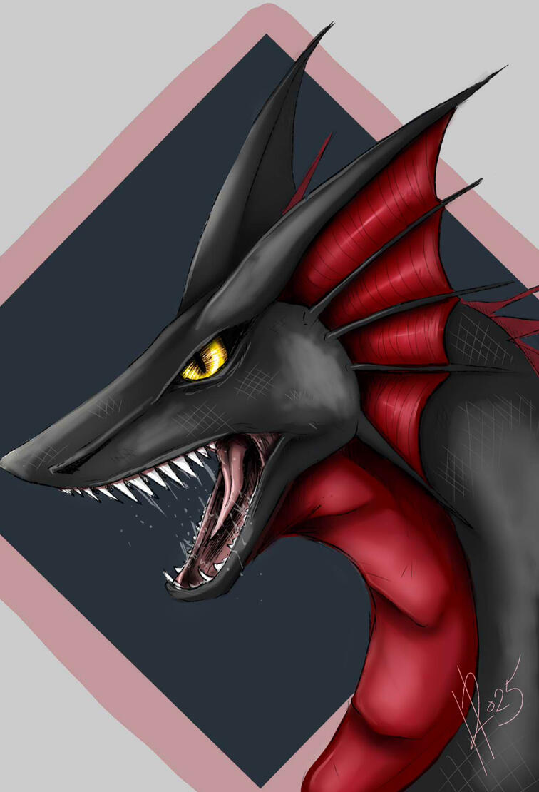 Untitled Black and red dragon with yellow eyes