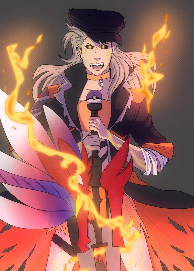 Untitled Blonde character with a black and orange-colored outfit. She looks to be based on the character Sada from Pokemon Scarlet.